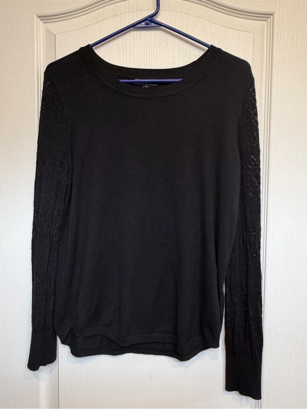 Black Knit Long Lace-Sleeve Sweater Top - Women